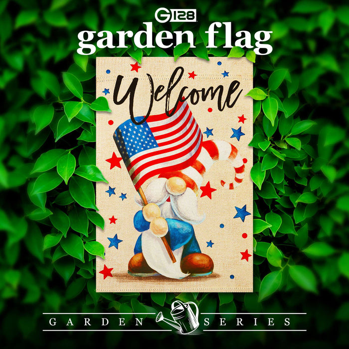 G128 Welcome Patriotic Gnome Garden Flag 12x18 In Double Sided Independence Day Yard Garden Lawn Decoration