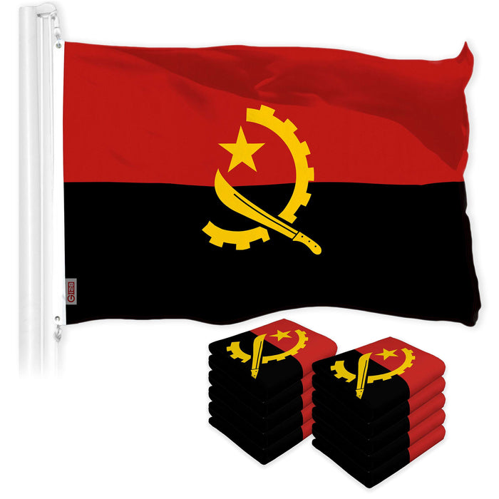 G128 10 Pack: Angola Angolan Flag | 3x5 Ft | LiteWeave Pro Series Printed 150D Polyester | Country Flag, Indoor/Outdoor, Vibrant Colors, Brass Grommets