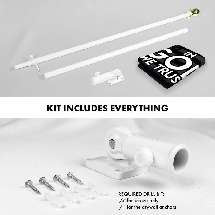 G128 Combo Pack: 6 Ft Tangle Free Aluminum Spinning Flagpole (White) & In God We Trust Patriotic Flag 3x5 Ft, LiteWeave Pro Series Printed 300D Polyester | Pole with Flag Included