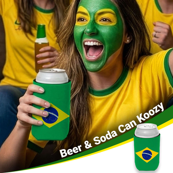 G128 World Soccer Tournament 2026 Cup Soccer Fan Set 6PCS, Brazil Fan Merch with Flag and Koozie, Accessories for Sports Parties