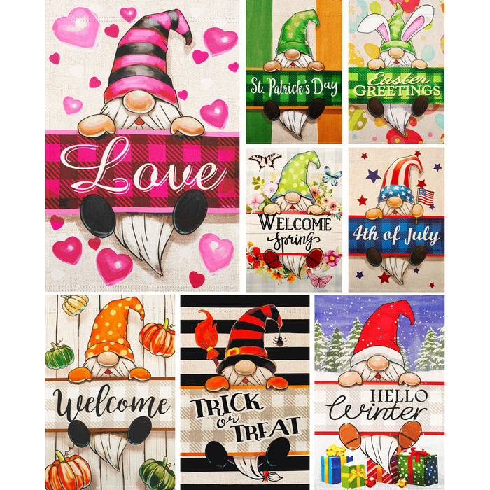 G128 set of 8 gnomes with easter bunny and winter garden flags, 12x18 inch, photo 9