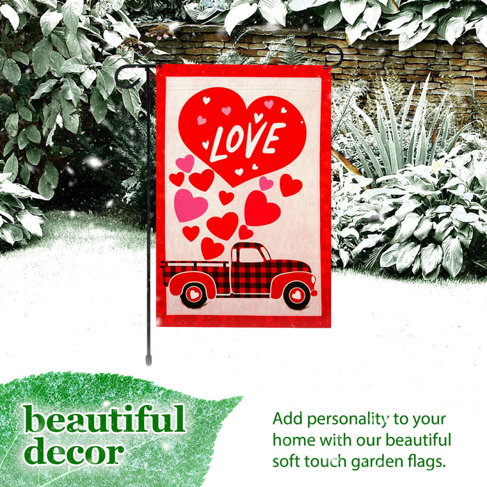 G128 Combo Pack: Garden Flag Stand 36x16IN & Garden Flag Happy Valentine's Day Love Truck Printed 12x18IN Double Sided