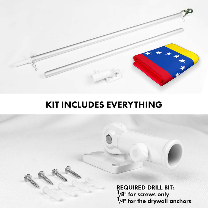 G128 Combo Pack: 6 Ft Twist Free Aluminum Spinning Flagpole (Silver) & Venezuela 7 Stars Flag | 3x5 Ft | LiteWeave Pro Series Printed 150D Polyester | Pole with Flag Included