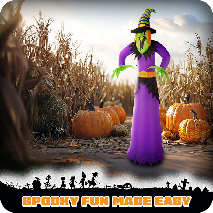 G128 10 ft Witch Halloween Inflatable Decor with LED Lights, Halloween Outdoor Holiday Yard Decoration, Fast Inflate, Weather-Resistant, Outdoor Use