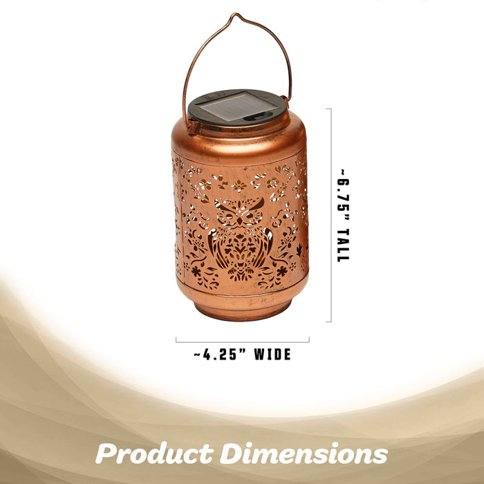 G128 2 Pack: Solar Owl Outdoor Lantern | Metal Waterproof Outdoor Hanging Lantern with LED Lights for Garden, Patio, Porch, Lawn