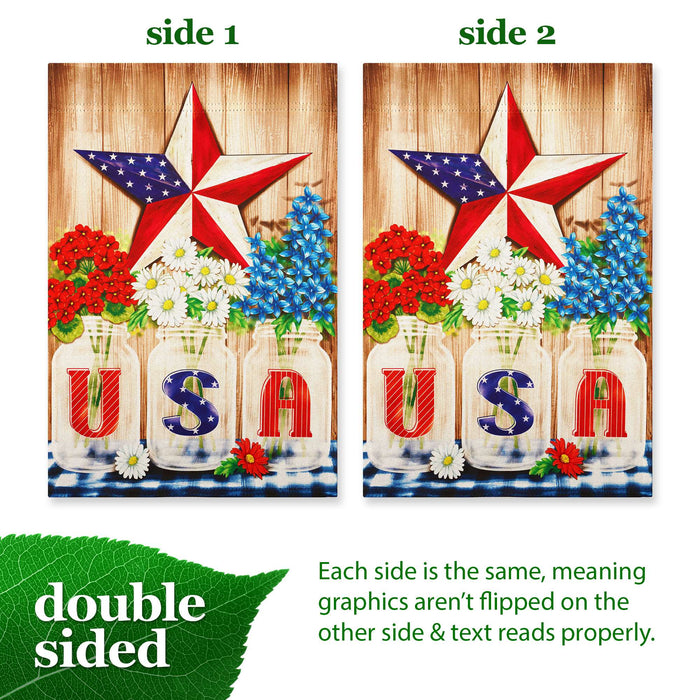G128 USA Star Flowers Garden Flag 12x18 In Double Sided Independence Day Yard Garden Lawn Decoration