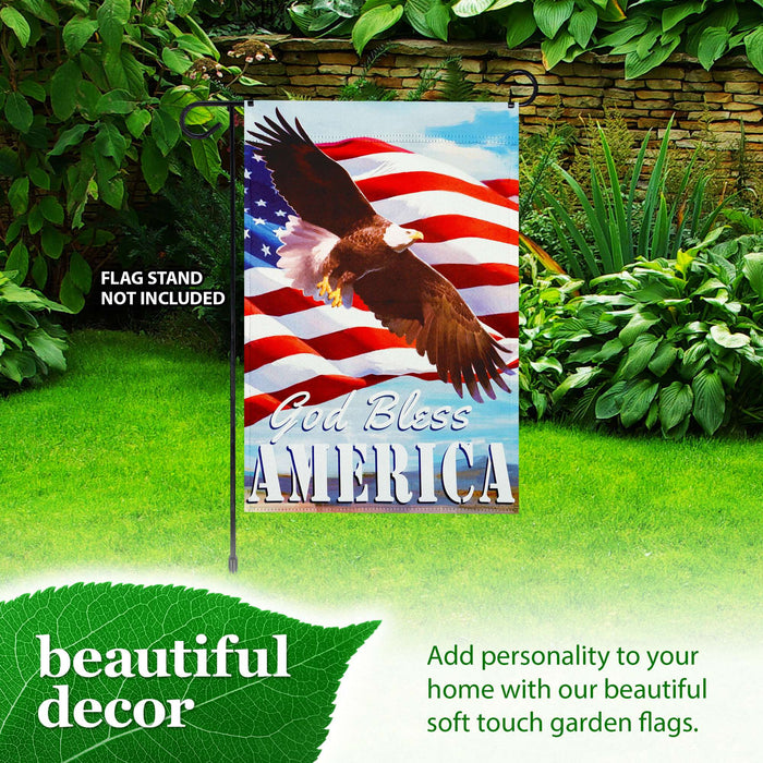 G128 God Bless America with Eagle Garden Flag 12x18 In Double Sided Independence Day Yard Garden Lawn Decoration