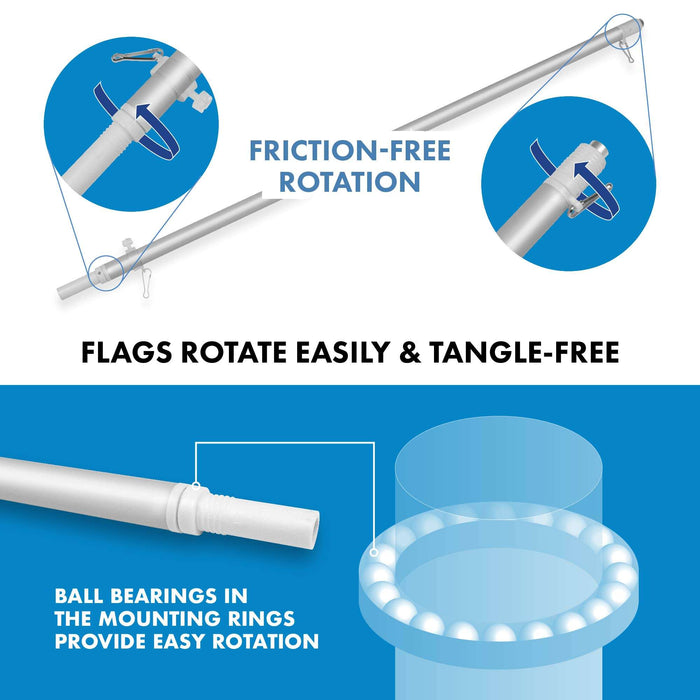 G128 Combo Pack: 6 Ft Twist Free Aluminum Spinning Flagpole (Silver) & Jordan Flag | 3x5 Ft | LiteWeave Pro Series Printed 150D Polyester | Pole with Flag Included