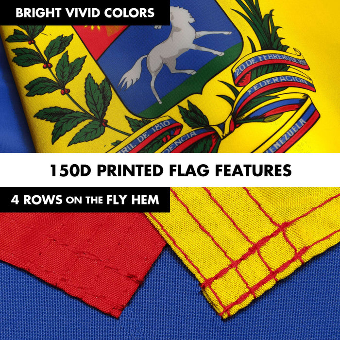 G128 Combo Pack: 6 Ft Twist Free Aluminum Spinning Flagpole (Silver) & Venezuela 7 Stars Flag | 3x5 Ft | LiteWeave Pro Series Printed 150D Polyester | Pole with Flag Included