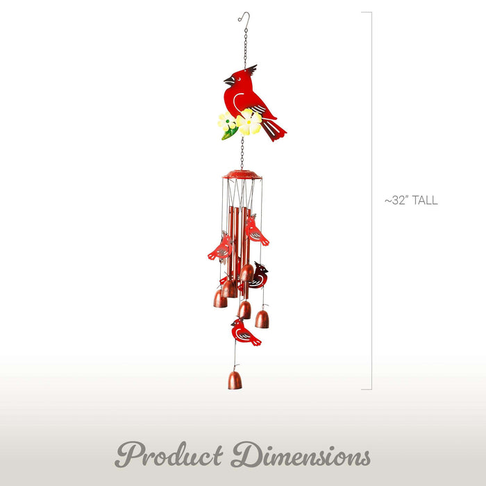 G128 Cardinal Wind Chimes for Outside | 34" Metal Red Cardinal Windchimes for Outdoor Garden, Patio, Porch