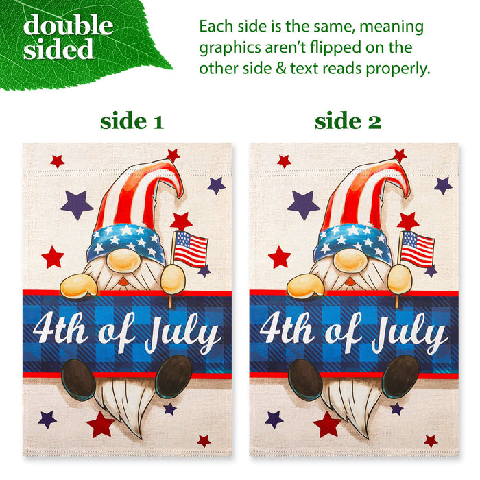 G128 Combo Pack: Garden Flag Stand 36x16IN & Garden Flag 4th of July Gnome Printed 12x18IN Double Sided