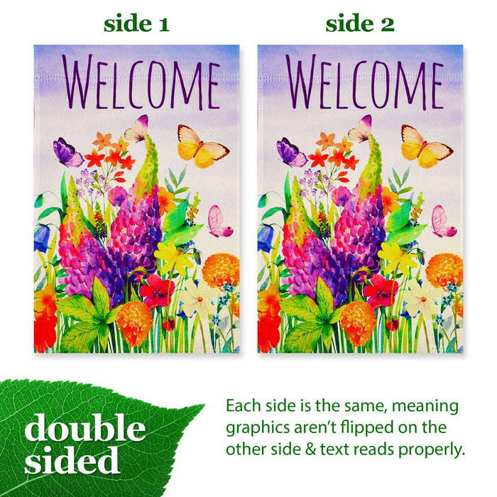 G128 Spring Floral Butterfly Welcome Garden Flag 12x18 In Double Sided Yard Garden Lawn Decoration