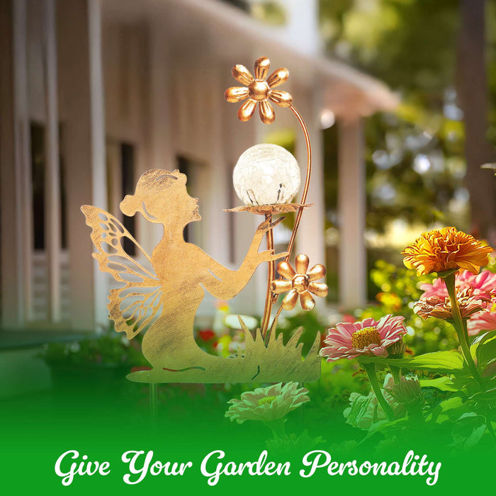 G128 Fairy Solar Lights Garden Stake Decor for Outside | 28IN Metal Fairy Figurine Stake Decor for Patio Lawn Yard Pathway Outdoor Home