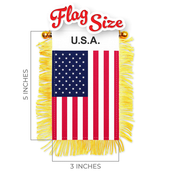 G128 Combo Pack: American USA & Canada Canadian Fringy Flag Double Sided 3x5 In | Both Fringy Hanging Flag with Suction Cup