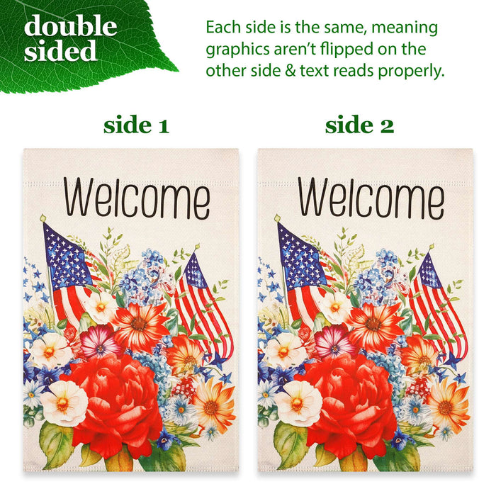 G128 Combo Pack Garden Flag Stand Black 36x16IN & Garden Flag Welcome  Flowers Printed 12x18IN Double Sided Yard Garden Lawn Decoration