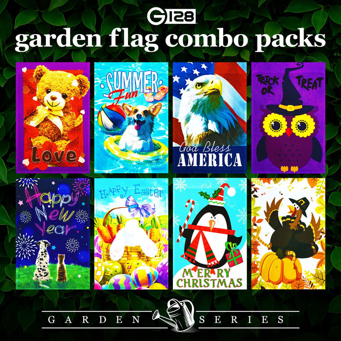 G128 set of 8 love and holiday animals garden flags, 12x18 inch, photo 4
