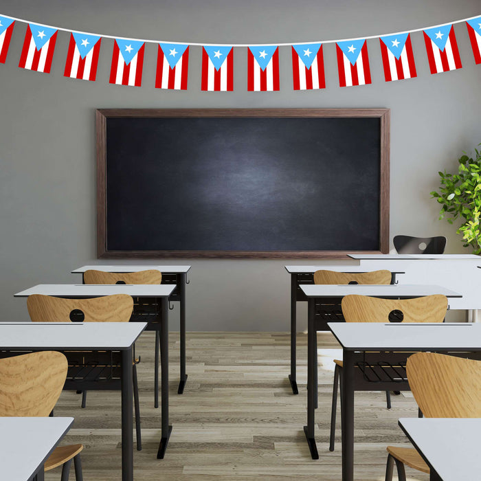 G128 Puerto Rico Light Blue Bunting Banner | Flag 8.2 x 5.5 Inch, Full String 33 Feet | Printed 150D Polyester, Decorations For Bar, School, Festival Events Celebration