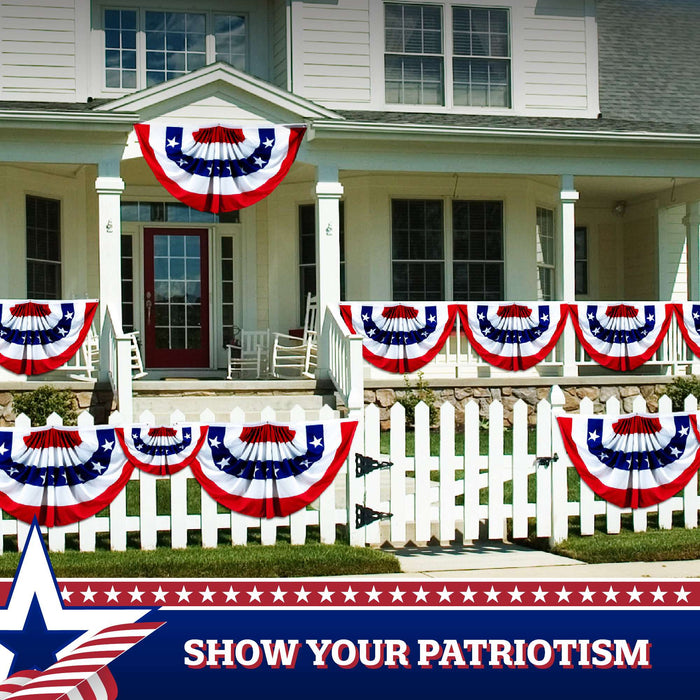G128 2 Pack: USA Pleated Fan Flag, 2x4 Feet American USA Bunting Decoration Flags Printed Patriotic Stars & Stripes with Canvas Header and Brass Grommets