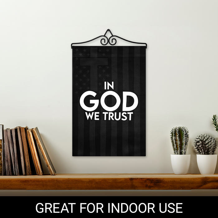 G128 Combo Pack Garden Flag Hanger 14IN & Garden Flag In God We Trust Patriotic Printed 12x18IN Double Sided Yard Garden Lawn Decoration