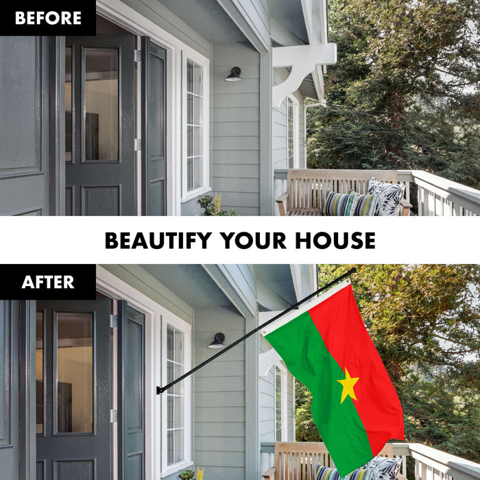 G128 Combo Pack: 6 Ft Twist Free Aluminum Spinning Flagpole (Black) & Burkina Faso Flag | 3x5 Ft | LiteWeave Pro Series Printed 150D Polyester | Pole with Flag Included