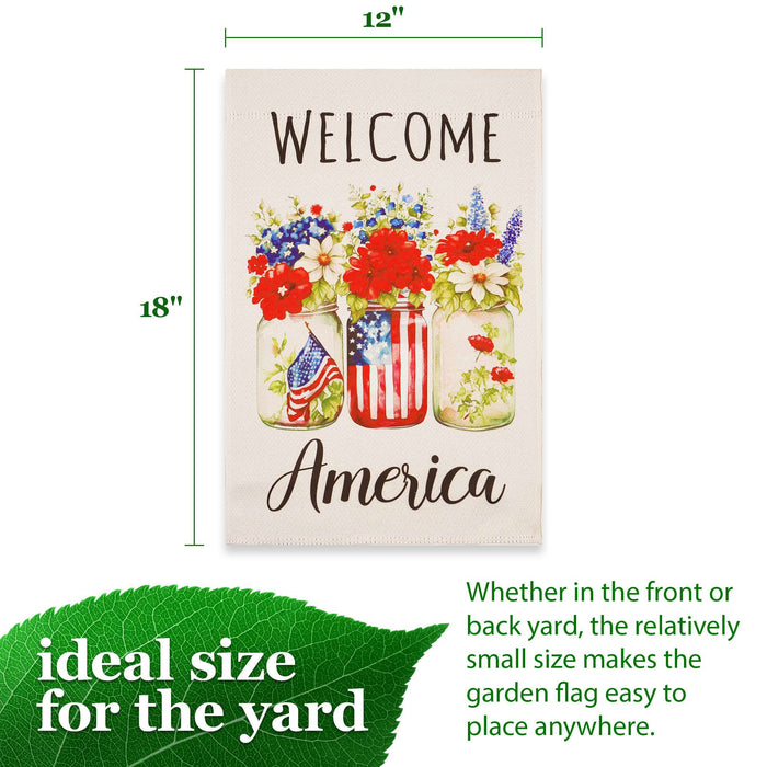 G128 Welcome America Mason Jars Garden Flag 12x18 In Double Sided Independence Day Yard Garden Lawn Decoration