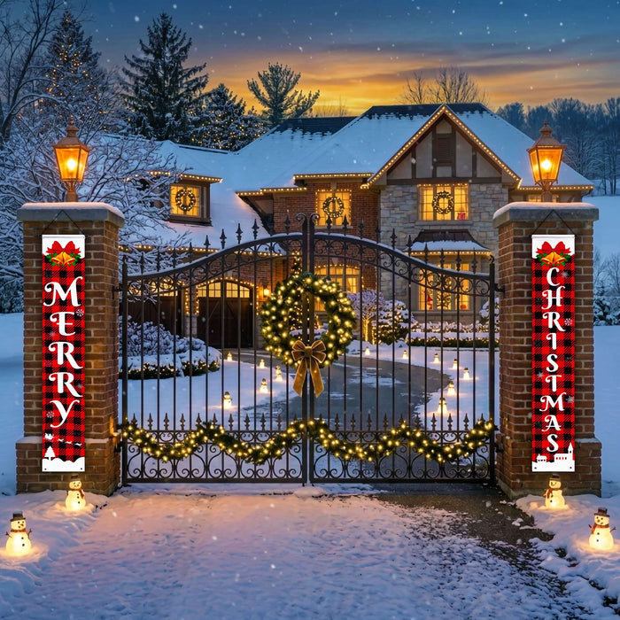 G128 Merry Christmas buffalo plaid door banners, 2 pack, 12 x 71 inch, photo 7