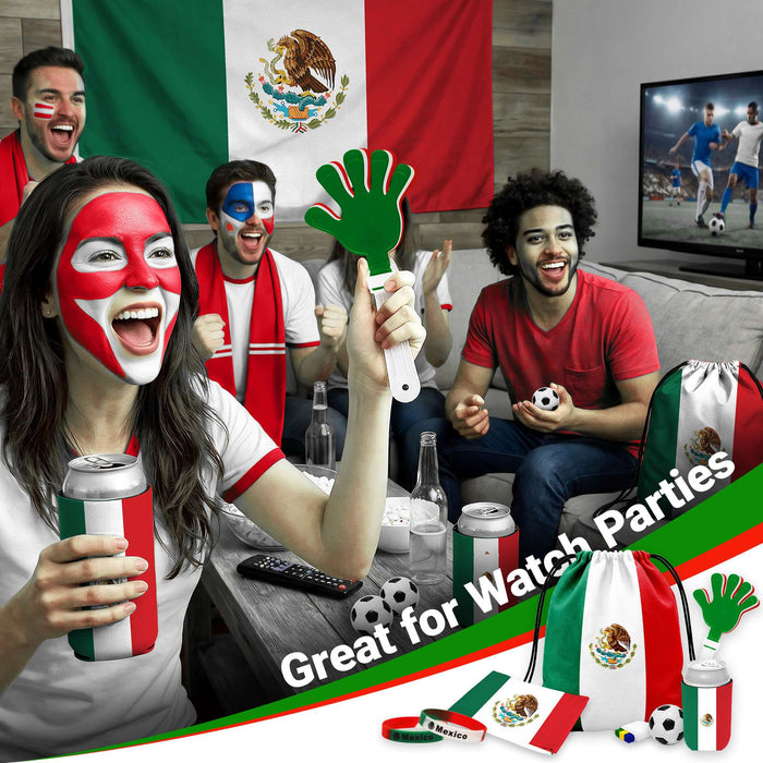 G128 World Soccer Tournament 2026 Cup Soccer Fan Set 6PCS, Mexico Fan Merch with Flag and Bracelet, Accessories for Sports Parties
