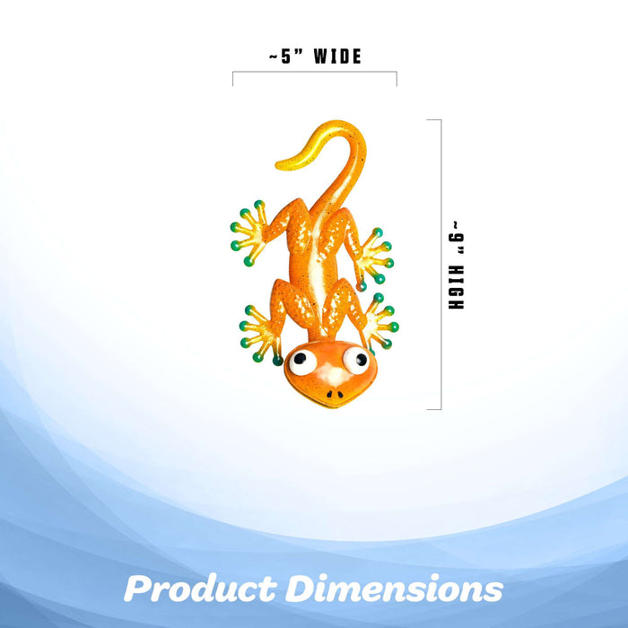 G128 orange gecko lizard metal wall art hanging decor, 9 inch nominal size