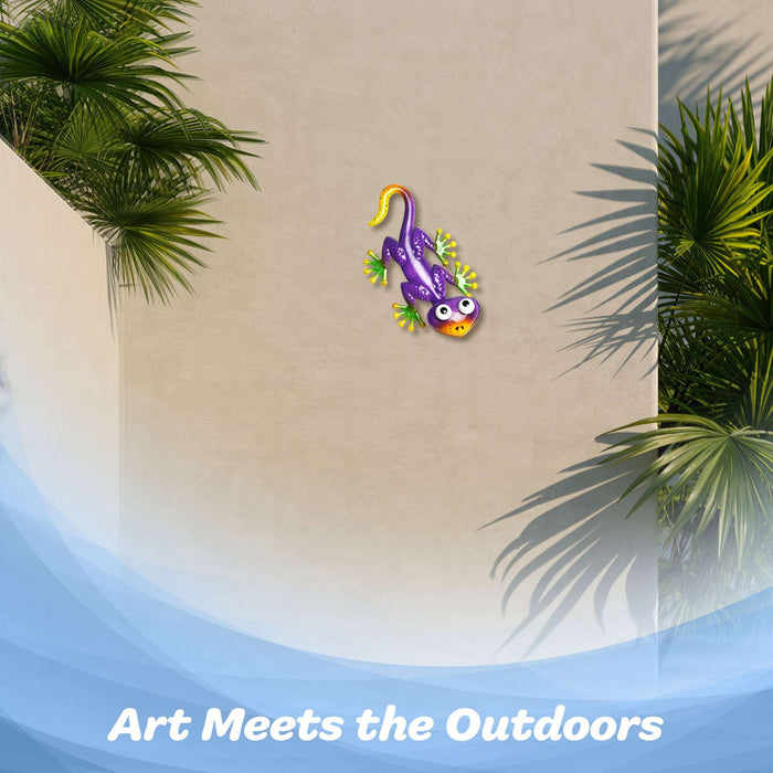 G128 purple gecko lizard metal wall art hanging decor, 9 inch nominal size