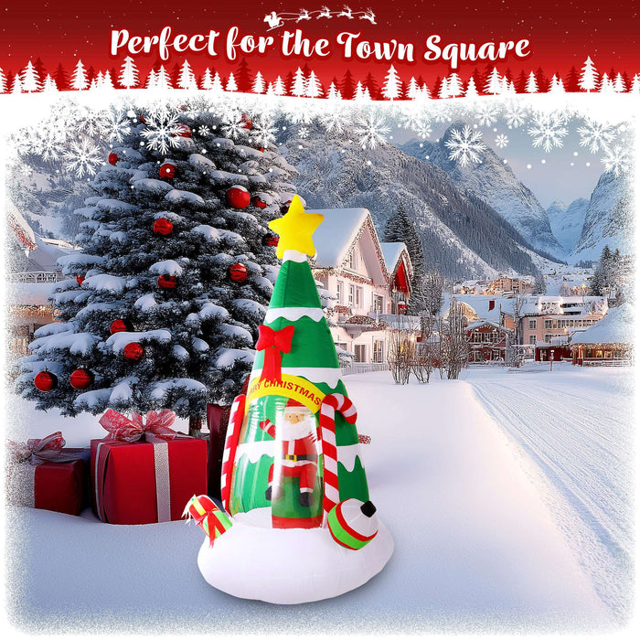 G128 7 ft Inflatable Christmas Tree with Santa Claus, Candy Canes & LED Lights, Christmas Outdoor Holiday Yard Decoration, Fast Inflate, Weather-Resistant, Outdoor Use