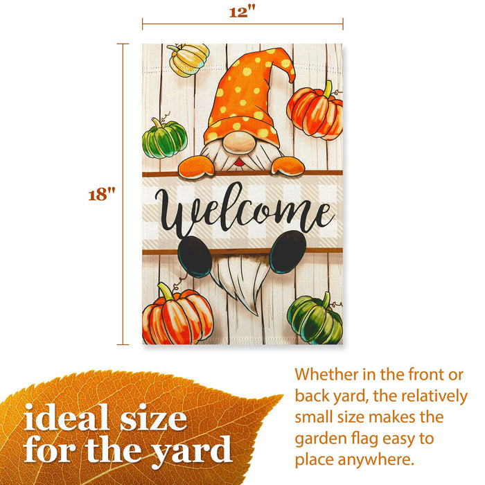 G128 Autumn Welcome Gnome Garden Flag 12x18 In Double Sided Fall Yard Garden Lawn Decoration