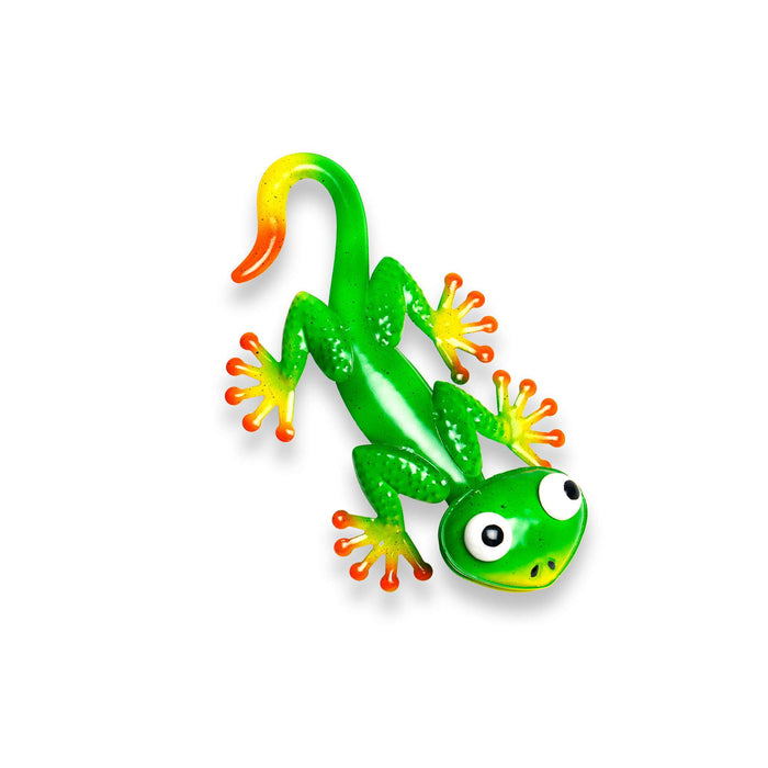 G128 green gecko lizard metal wall art hanging decor, 9 inch nominal size
