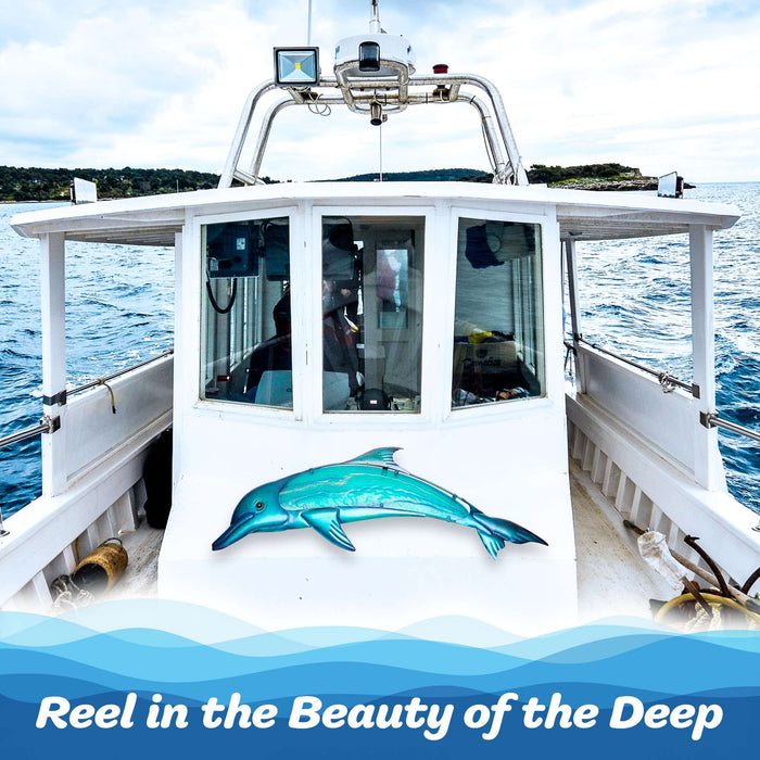 G128 36 in Blue Dolphin Metal Wall Art Decor | Ocean Marine Theme Indoor Outdoor Wall Art Hanging Decor for Bedroom, Living Room, Garden, Patio