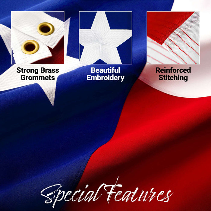 G128 - Texas State Flag 2.5x4ft Embroidered Stars Sewn Stripes Heavy Duty 220GSM Tough Spun Polyester Quality with Brass Grommets