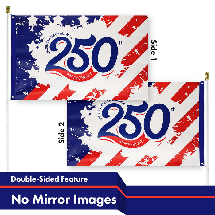 G128 2 Pack: USA 250th Anniversary Red Stripes Flag | 3x5 Ft | Double Sided Printed 150D Polyester | America 1776-2026 Patriotic Banner with Brass Grommets | Durable Indoor/Outdoor Celebration Flag