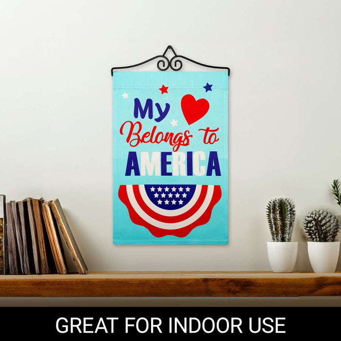 G128 Combo Pack Garden Flag Hanger 14IN & Garden Flag Heart America Belongs Printed 12x18IN Double Sided