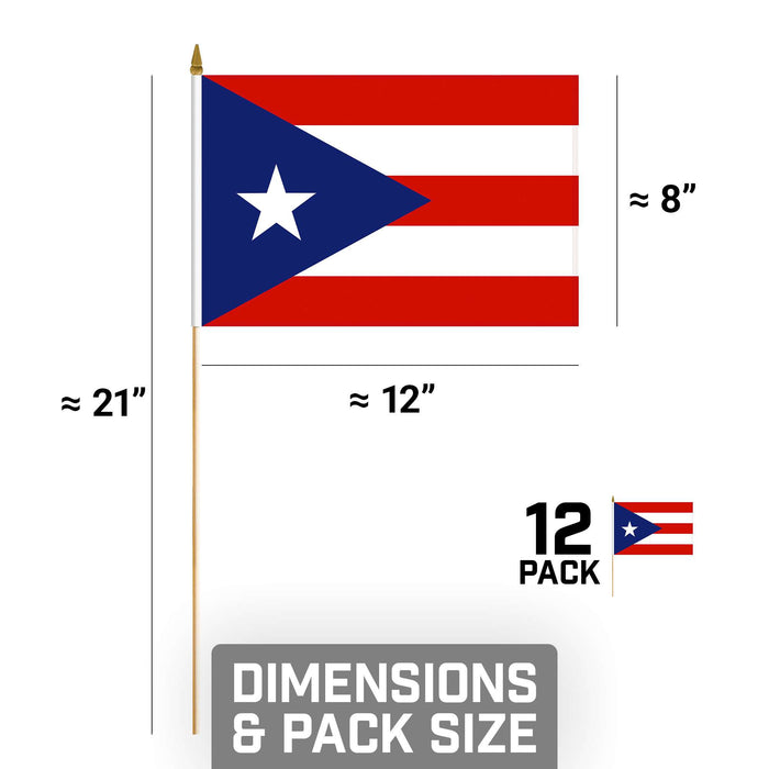 G128 10 Pack Handheld Puerto Rico Puerto Rican Stick Flags | 8x12 In | Printed 150D Polyester, Country Flag, Solid Plastic Stick, Spear White Tip