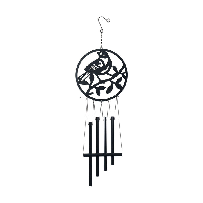 G128 black cardinal metal wind chime, about 25.5 inches hanging length