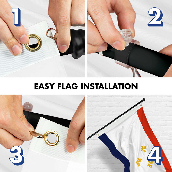 G128 Combo Pack: 6 Ft Twist Free Aluminum Spinning Flagpole (Black) & New Orleans Flag | 3x5 Ft | LiteWeave Pro Series Printed 150D Polyester | Pole with Flag Included