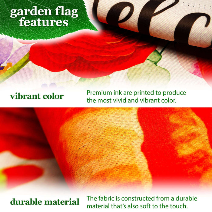 G128 Combo Pack Garden Flag Stand Black 36x16IN & Garden Flag Spring Welcome Red Orange Flowers Printed 12x18IN Double Sided Yard Garden Lawn Decoration