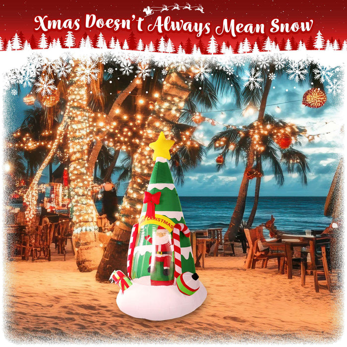 G128 7 ft Inflatable Christmas Tree with Santa Claus, Candy Canes & LED Lights, Christmas Outdoor Holiday Yard Decoration, Fast Inflate, Weather-Resistant, Outdoor Use
