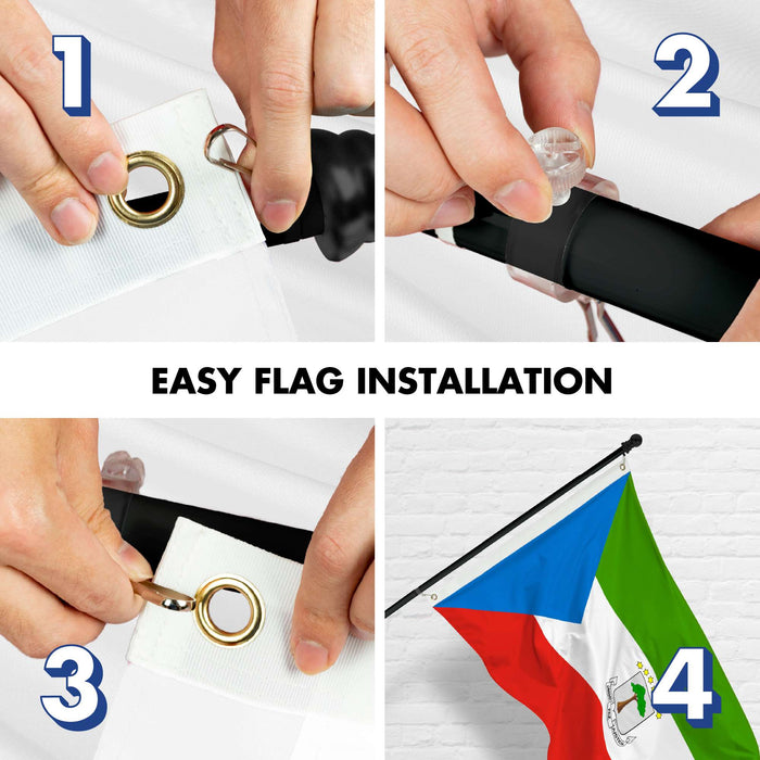 G128 Combo Pack: 6 Ft Twist Free Aluminum Spinning Flagpole (Black) & Equatorial Guinea Flag | 3x5 Ft | LiteWeave Pro Series Printed 150D Polyester | Pole with Flag Included