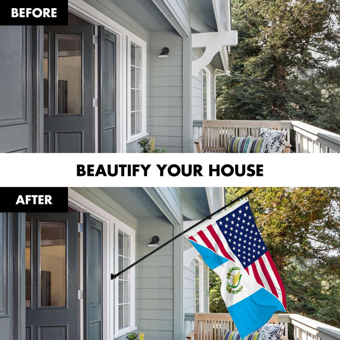 G128 Combo Pack: 6 Ft Tangle Free Aluminum Spinning Flagpole (Black) & Guatemala USA Friendship Flag | 3x5 Ft |LiteWeave Pro Series Printed 150D Polyester | Pole with Flag Included