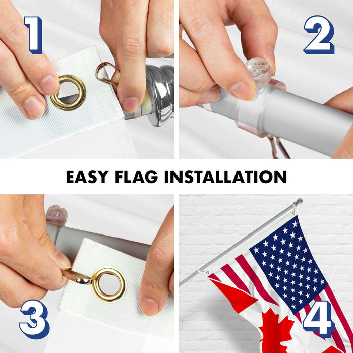 G128 Combo Pack: 6 Ft Tangle Free Aluminum Spinning Flagpole (Silver) & Canada USA Friendship Flag | 3x5 Ft |LiteWeave Pro Series Printed 150D Polyester | Pole with Flag Included
