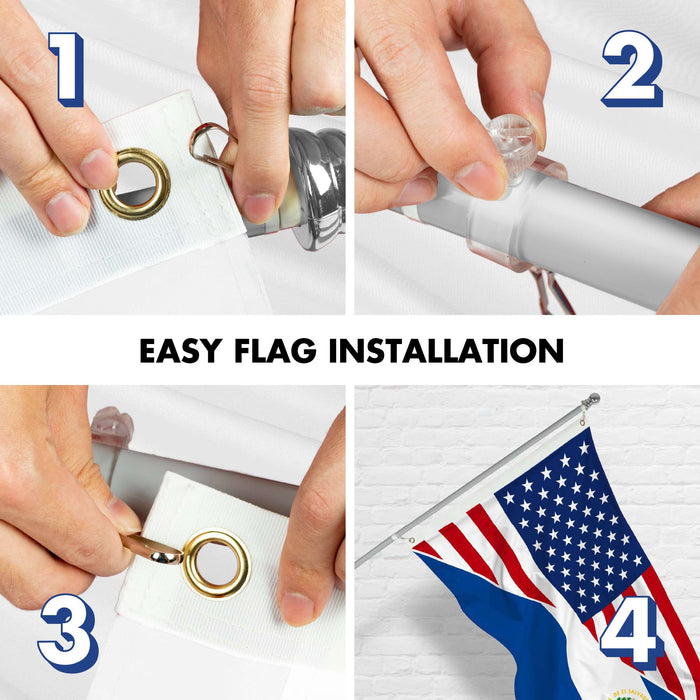 G128 Combo Pack: 6 Ft Tangle Free Aluminum Spinning Flagpole (Silver) & El Salvador USA Friendship Flag | 3x5 Ft |LiteWeave Pro Series Printed 150D Polyester | Pole with Flag Included