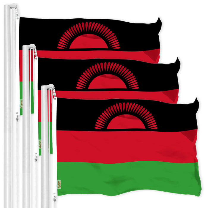 G128 3 Pack: Malawi Flag | 3x5 Ft | LiteWeave Pro Series Printed 150D Polyester | Country Flag, Indoor/Outdoor, Vibrant Colors, Brass Grommets