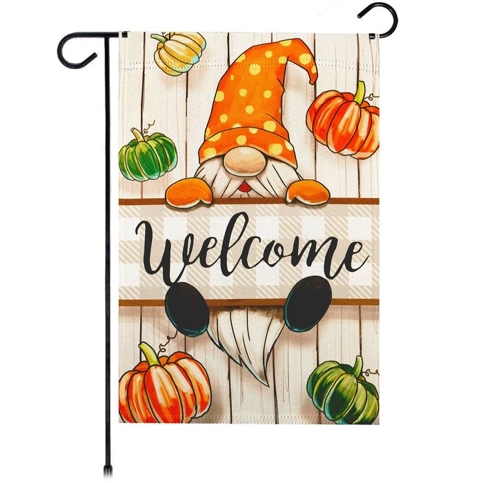 G128 Autumn Welcome Gnome Garden Flag 12x18 In Double Sided Fall Yard Garden Lawn Decoration