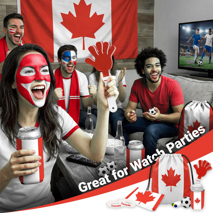 G128 World Soccer Tournament 2026 Cup Soccer Fan Set 6PCS, Canada Fan Merch with Flag and Bracelet, Accessories for Sports Parties