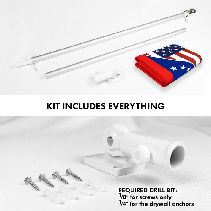 G128 Combo Pack: 6 Ft Tangle Free Aluminum Spinning Flagpole (Silver) & Venezuela 8 Stars USA Friendship Flag | 3x5 Ft |LiteWeave Pro Series Printed 150D Polyester | Pole with Flag Included