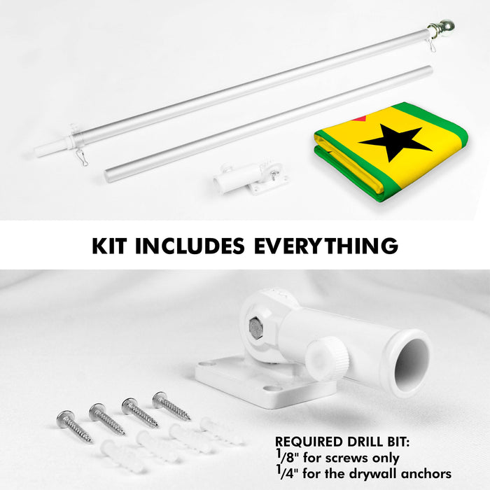 G128 Combo Pack: 6 Ft Twist Free Aluminum Spinning Flagpole (Silver) & Sao Tome and Principe Flag | 3x5 Ft | LiteWeave Pro Series Printed 150D Polyester | Pole with Flag Included